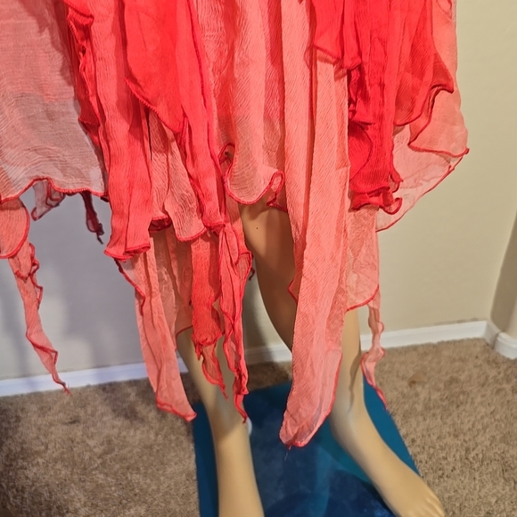 Vintage Rare Bebe 100% Silk Ruffled Red & Pink Sleeveless Dress Size S - Picture 4 of 14